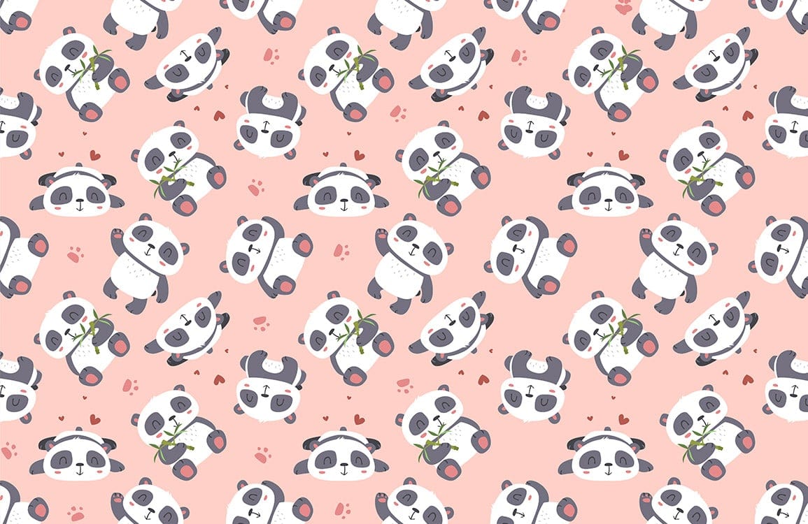 Adorable Panda Pastel Pink Nursery Wallpaper - Cute Animal Themed Mural Decor.