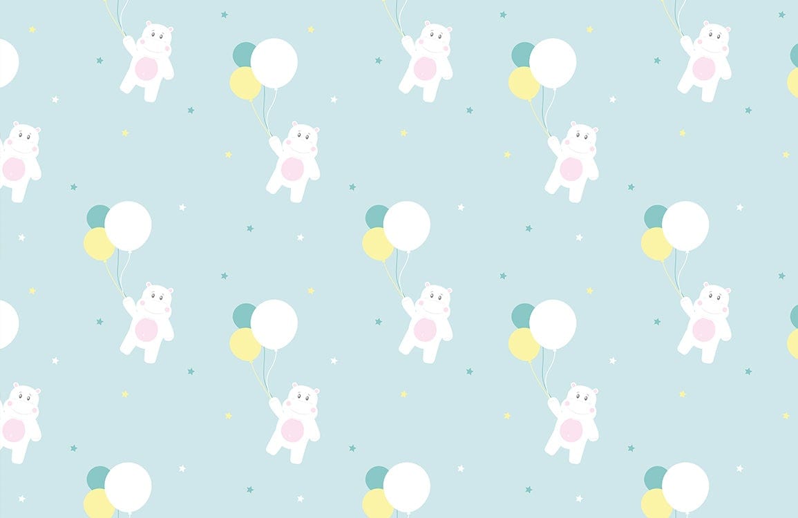 Whimsical Pastel Bears and Balloons Kids' Room Wallpaper Delight