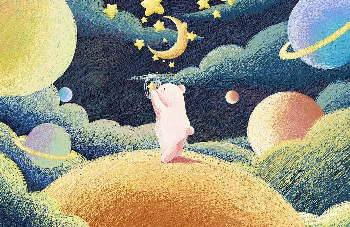 Whimsical Cosmic Bear Pastel Children's Room Mural Wallpaper for Nurseries