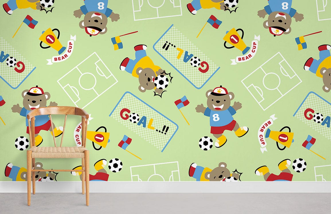 Bear & Soccer Mural Wallpaper Room