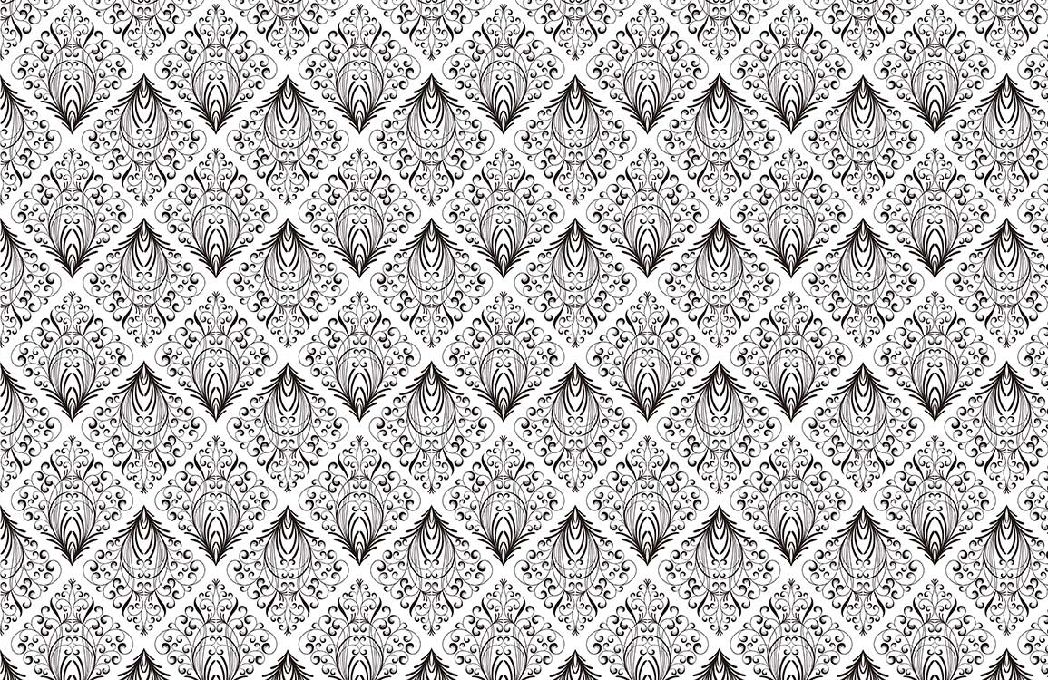 Elegant Monochrome Damask Pattern Wallpaper: Classic Black and White Design.