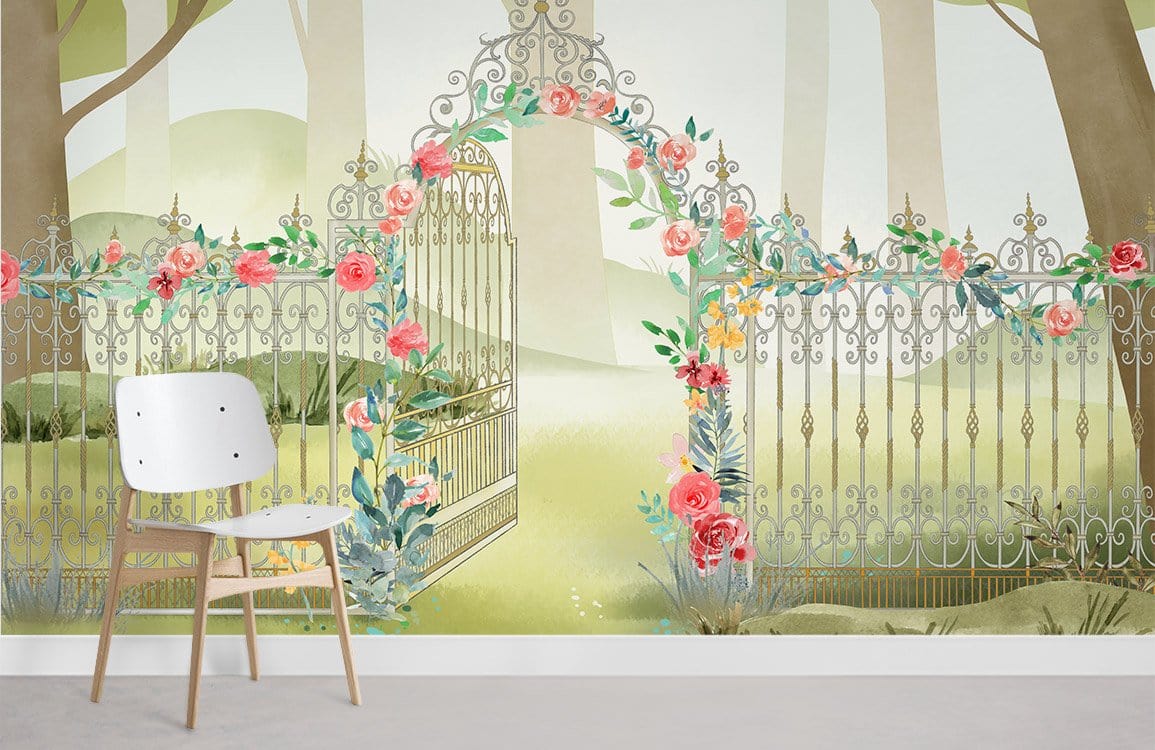 Gate with Flowers Wallpaper Mural Room