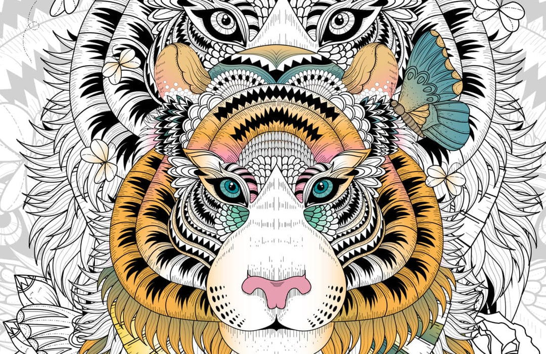 Vibrant Floral Tiger Mural Wallpaper - Colourful Bohemian Design with Butterflies