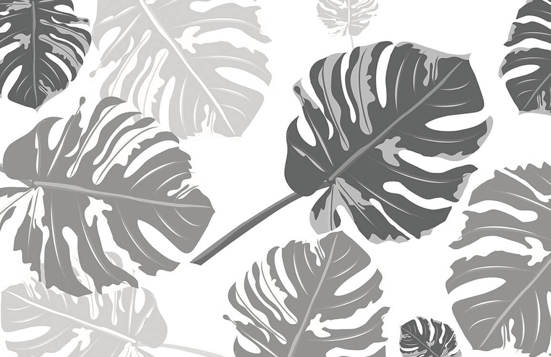 Monochrome Monstera Leaf Patterned Wallpaper - Elegant Grey Botanical Design
