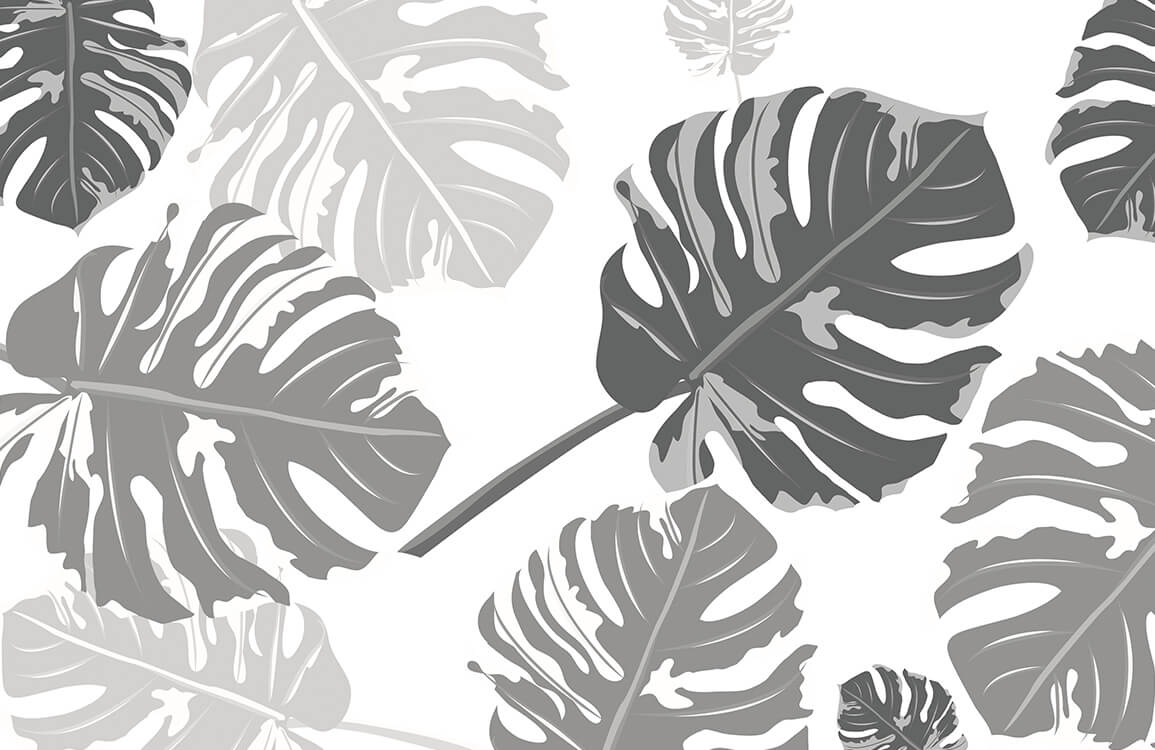 Monochrome Monstera Leaf Patterned Wallpaper - Elegant Grey Botanical Design