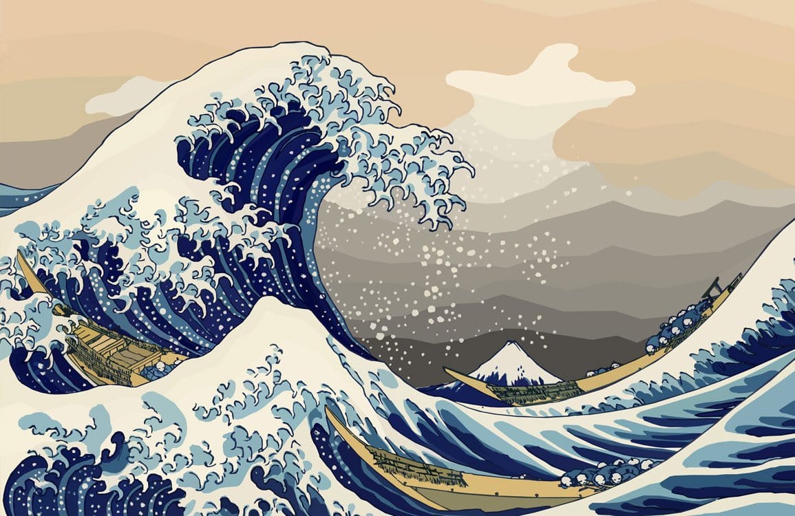 Great Wave Classic Blue Japanese Art Mural Wallpaper for Modern Spaces