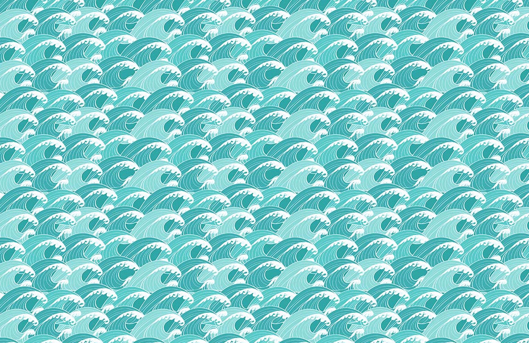 Aqua Marine Vintage Wave Pattern Wallpaper for Coastal Interiors