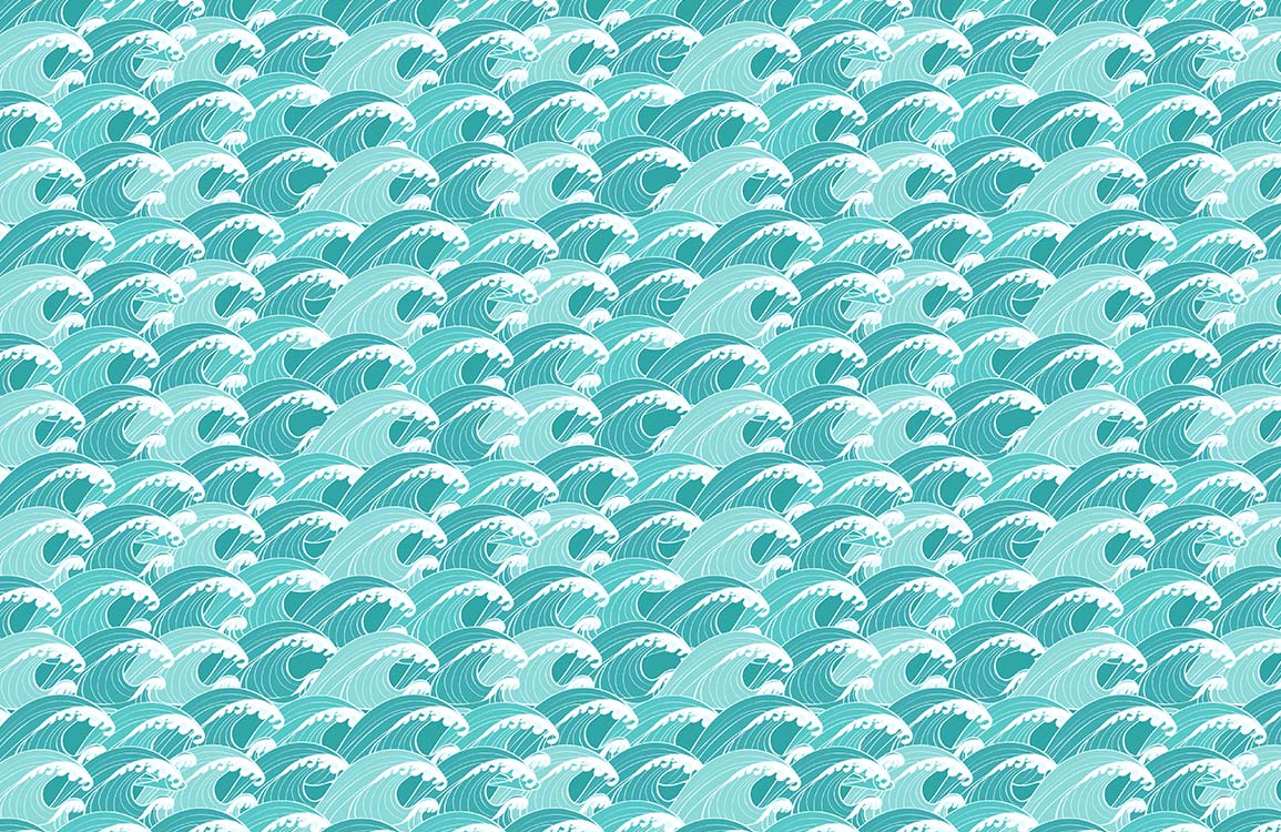 Aqua Marine Vintage Wave Pattern Wallpaper for Coastal Interiors