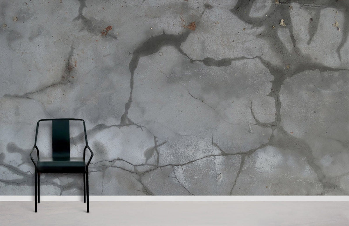 Chair on white floor, grey marble effect wallpaper enhances modern interior Décor, vintage style wall design.