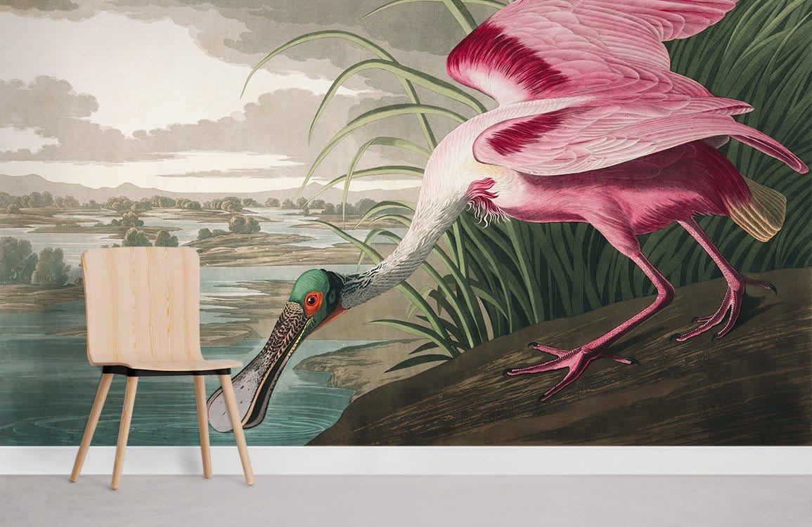 Pink Heron Bird Wallpaper Mural Room