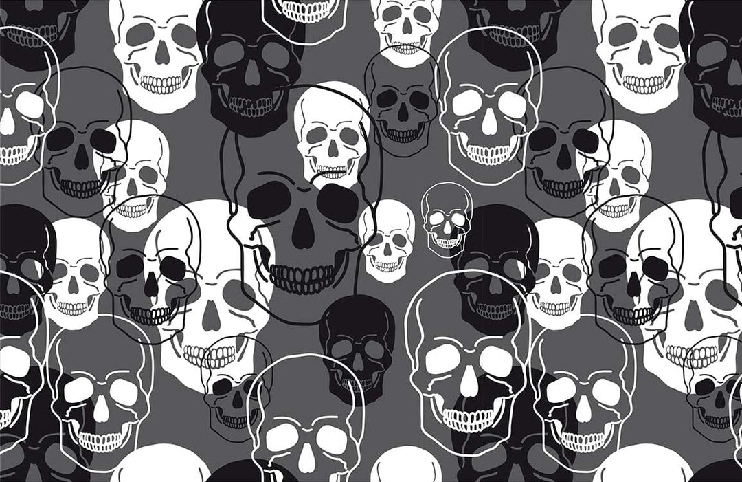 Monochrome Skull Pattern Mural Wallpaper: Bold Gothic Décor for Modern Interiors