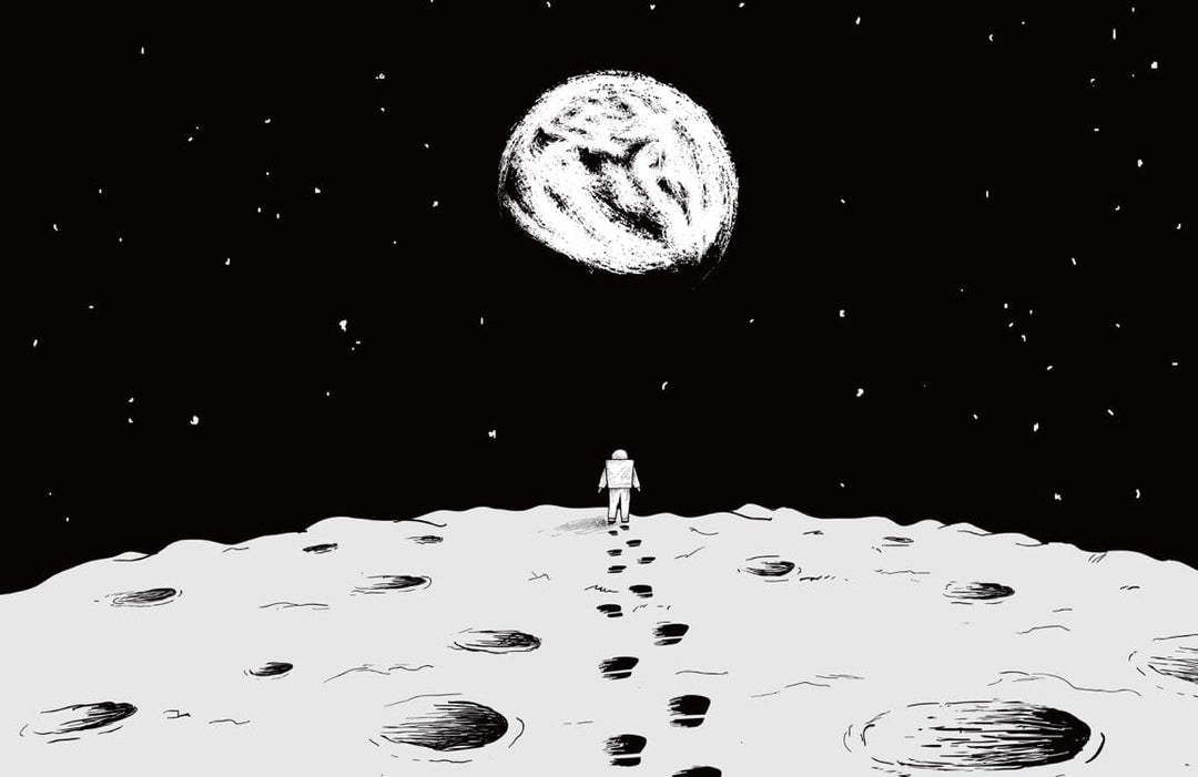 Monochrome Astronaut Moon Landing Space Adventure Mural Wallpaper for Bedrooms