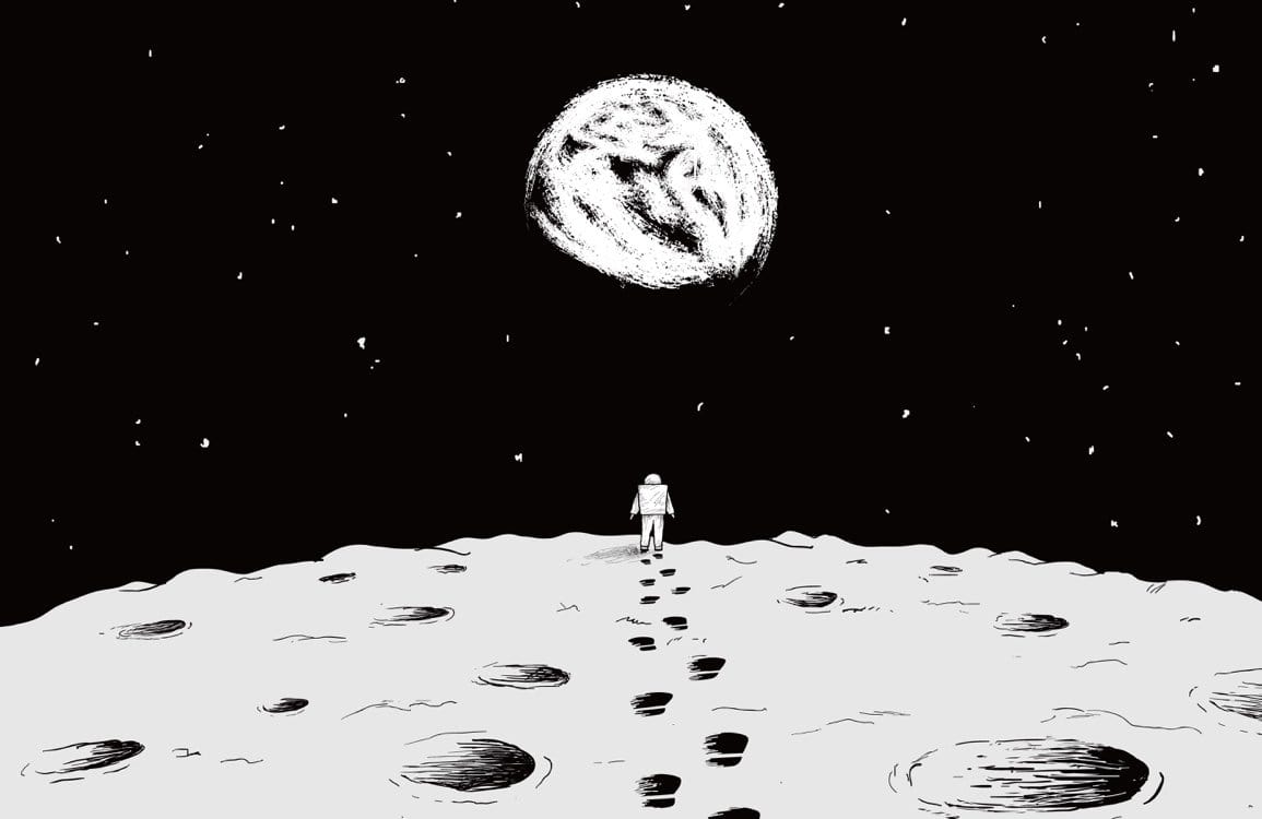 Monochrome Astronaut Moon Landing Space Adventure Mural Wallpaper for Bedrooms