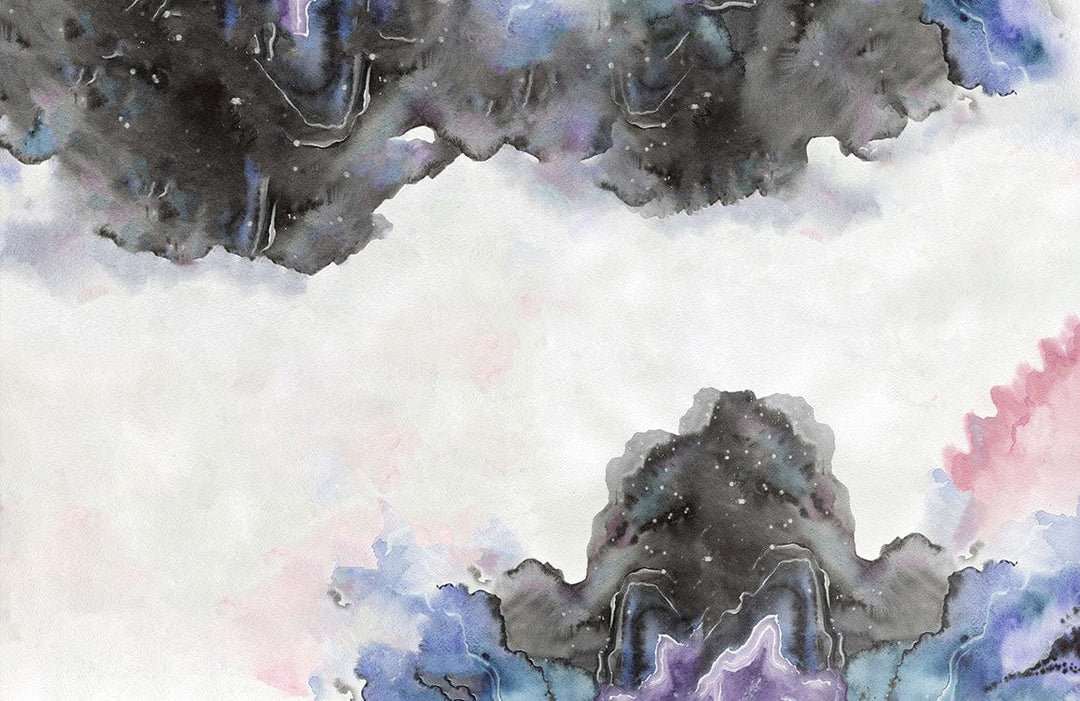 Abstract Watercolour Mountain Mural Wallpaper in Soothing Grey and Blue Tones
