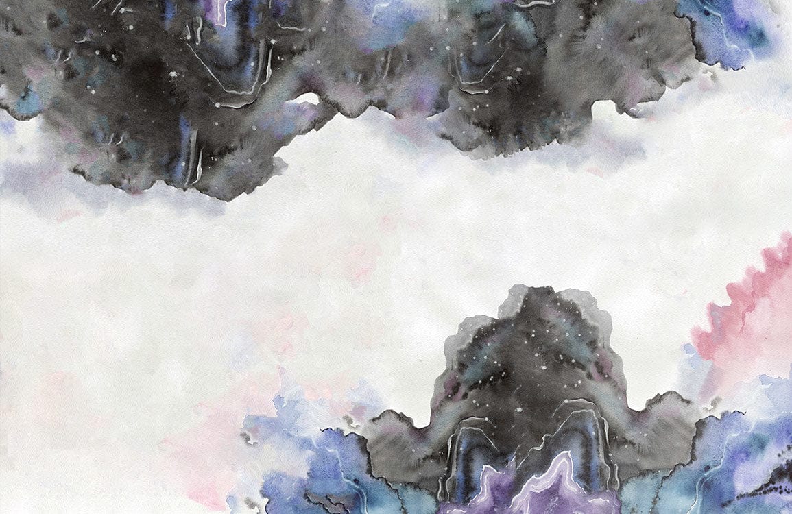 Abstract Watercolour Mountain Mural Wallpaper in Soothing Grey and Blue Tones