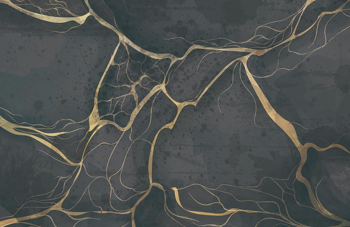 Luxurious Abstract Gold Veined Green Marble Effect Mural Wallpaper Design