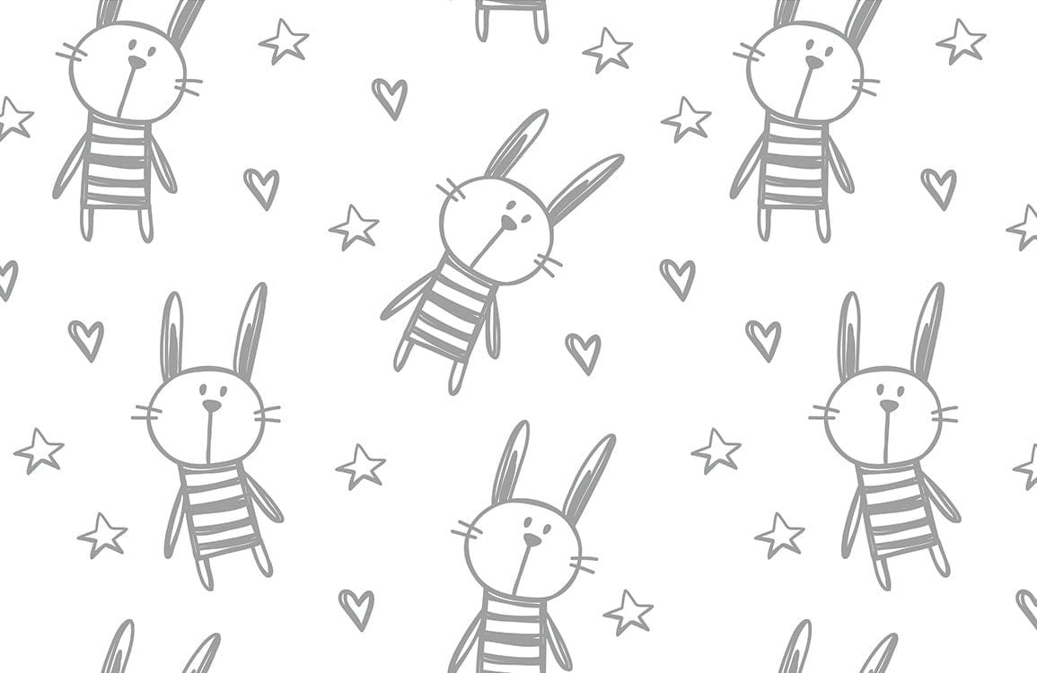 Cute Grey Bunny and Star Children's Nursery Wallpaper Design