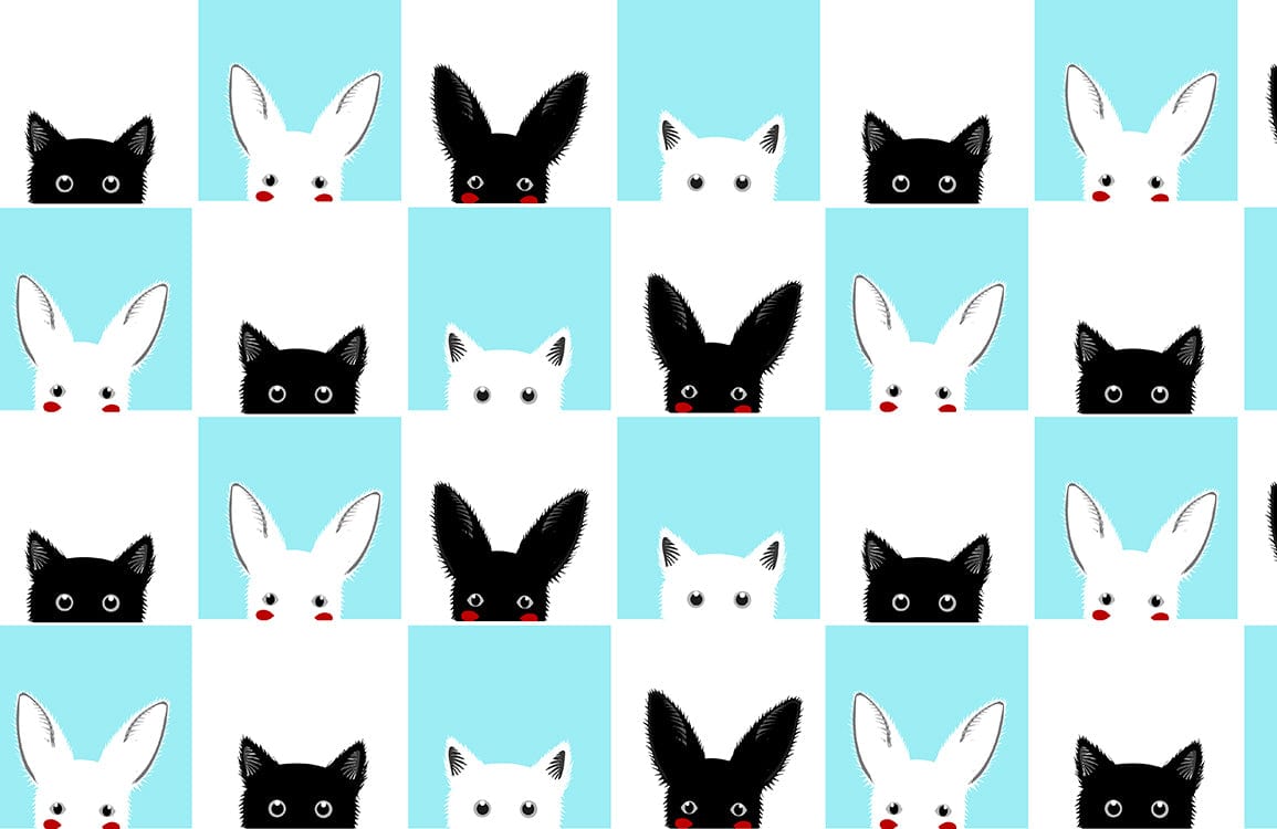 Playful Monochrome and Aqua Bunny Patterned Wallpaper for Modern Interiors