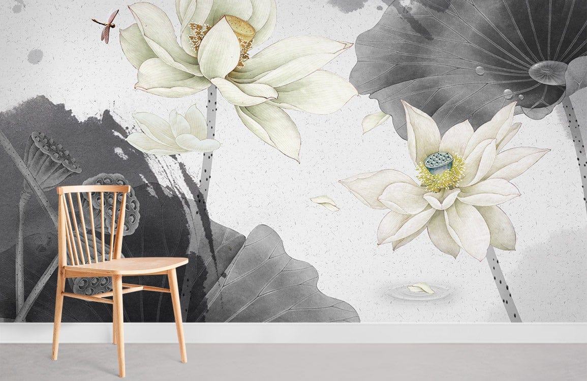 Black & White Lotus Wallpaper Mural