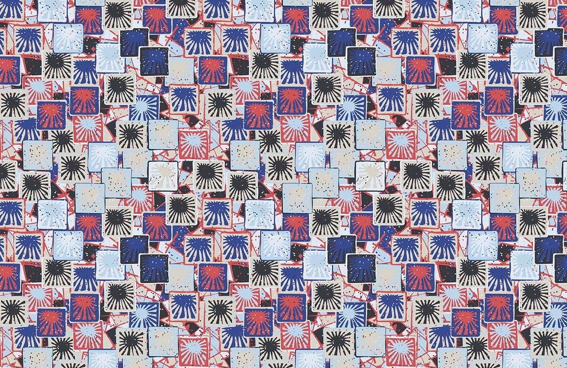 Retro Geometric Tile Patterned Wallpaper - Red, Blue, Black Design