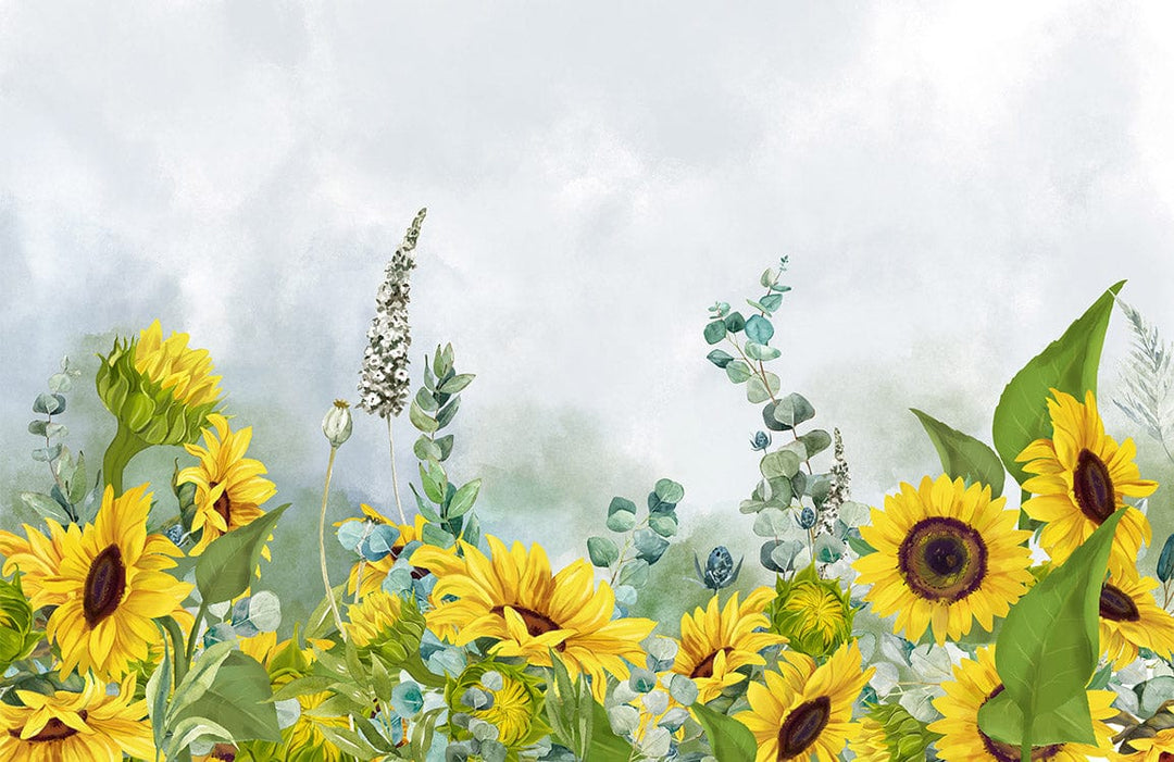 Sunflower Bliss: Vibrant Yellow Floral Mural Wallpaper for Serene Spaces