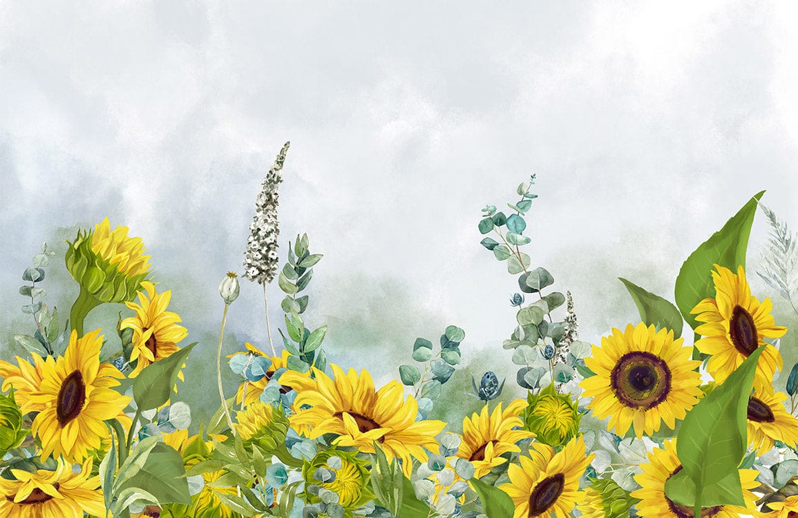 Sunflower Bliss: Vibrant Yellow Floral Mural Wallpaper for Serene Spaces