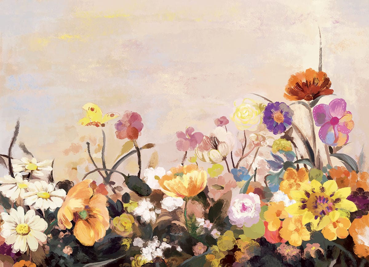 Vibrant Floral Garden Mural Wallpaper - Colourful Blossom Art Décor Design