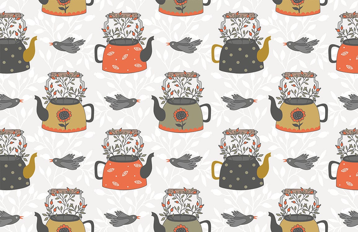 Kettles & Swallows Wallpaper Mural