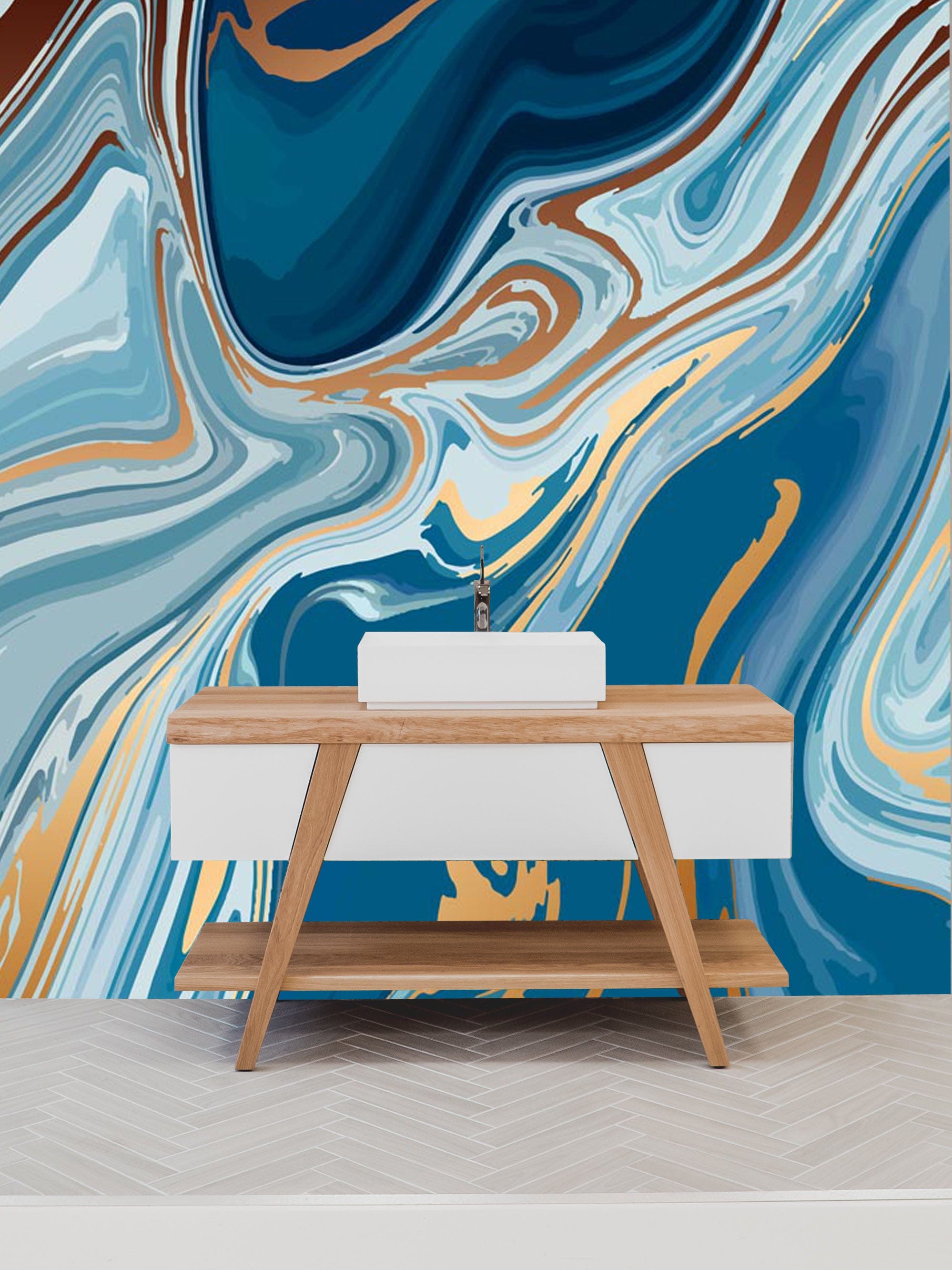 Luxury Teal and Gold Abstract Marble Pattern Mural Wallpaper for Interiors