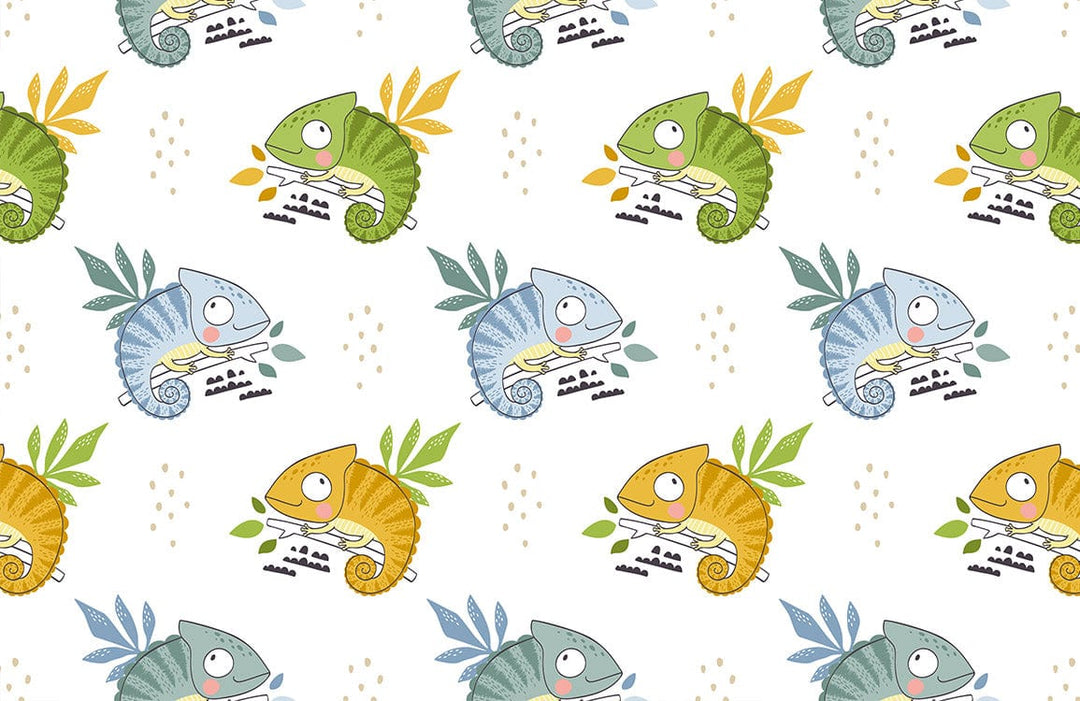 Vibrant Chameleon Jungle Patterned Wallpaper for Kids' Room Decor
