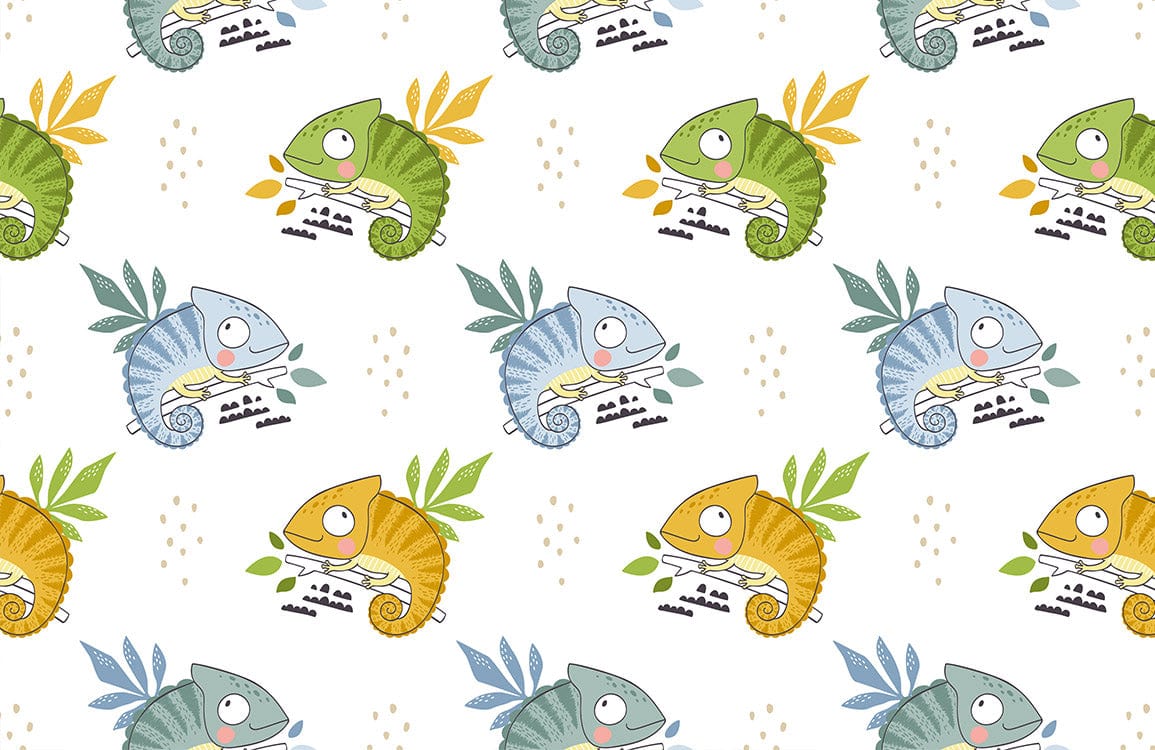 Vibrant Chameleon Jungle Patterned Wallpaper for Kids' Room Decor