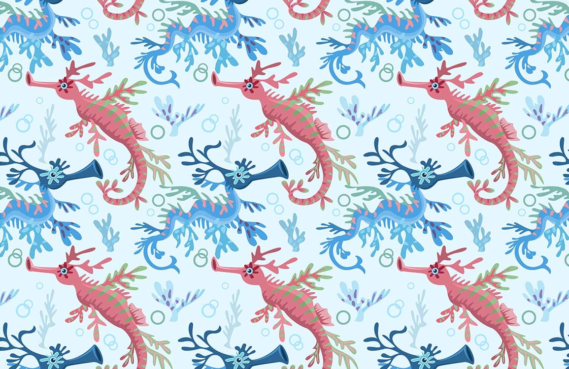 Colourful Sea Dragon Pattern Wallpaper - Vibrant Aquatic Fantasy Theme Décor