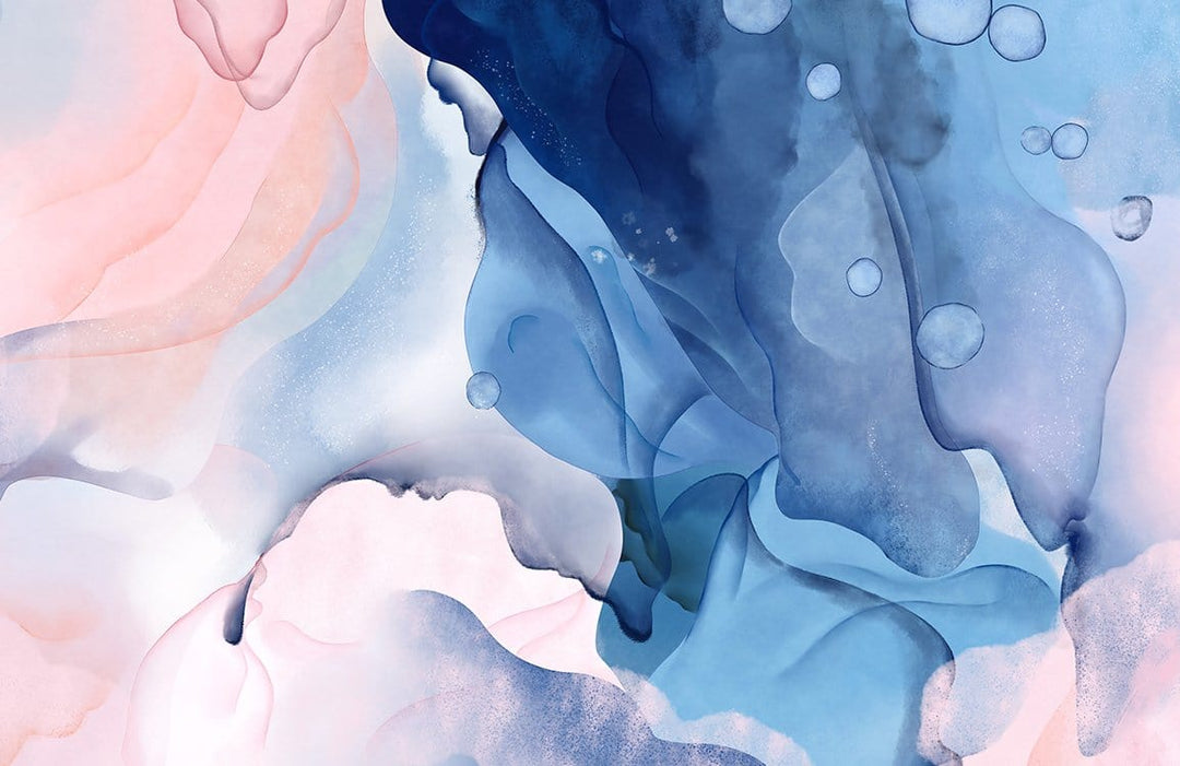 Elegant Watercolour Swirl Mural Wallpaper in Pastel Blue and Pink Hues