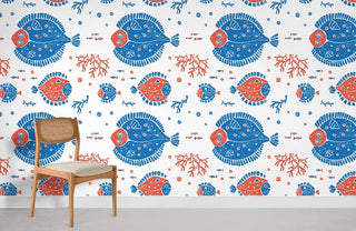 Blue & Red Fish Wallpaper Mural