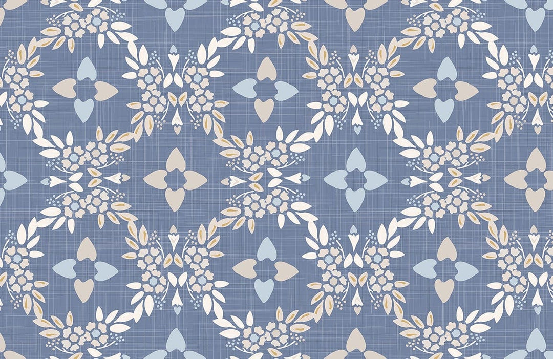 Vintage Blue Geometric Floral Pattern Wallpaper - Elegant Retro Home Decor Design