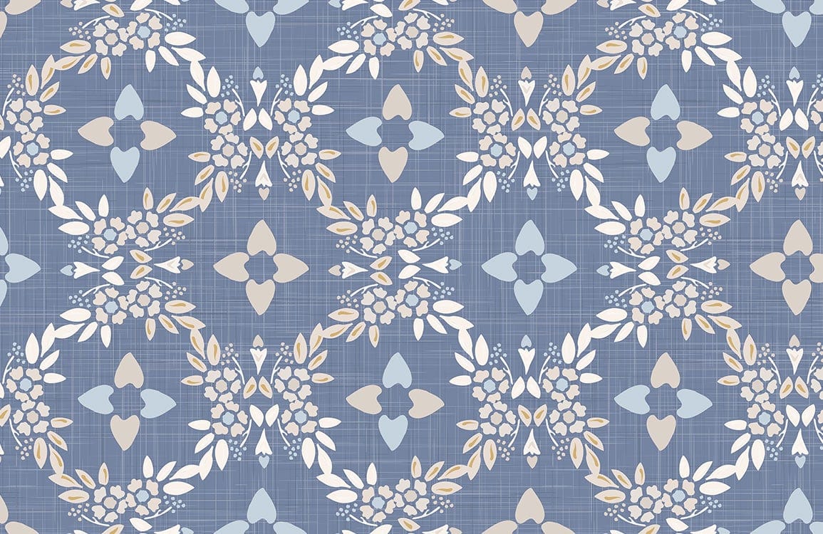 Vintage Blue Geometric Floral Pattern Wallpaper - Elegant Retro Home Decor Design