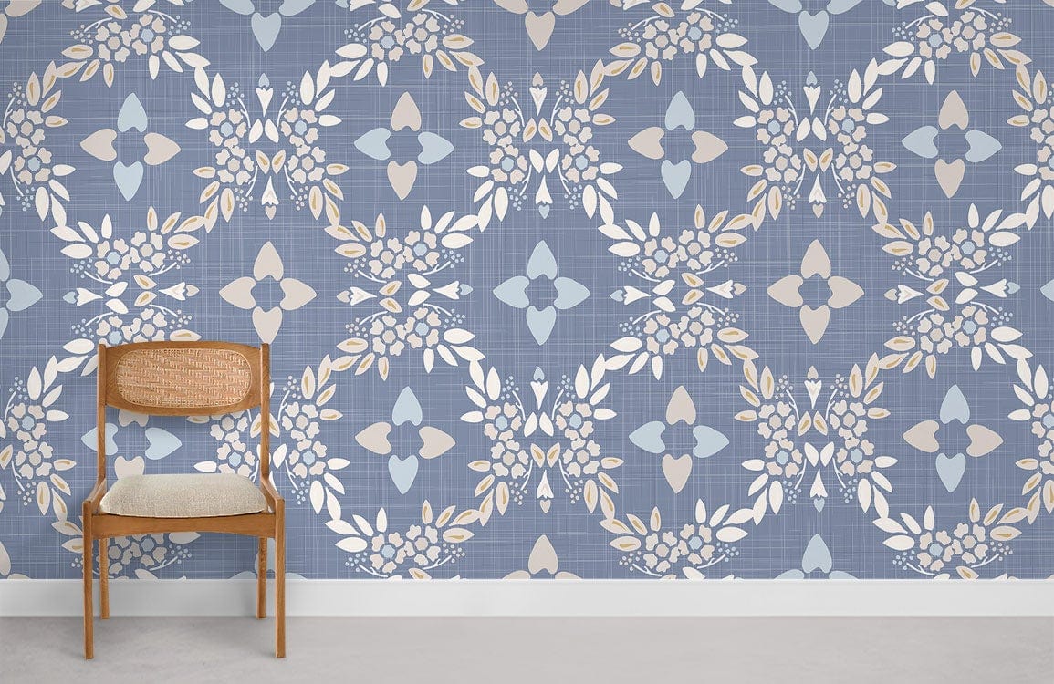 Blue Batik Pattern Mural Wallpaper Room