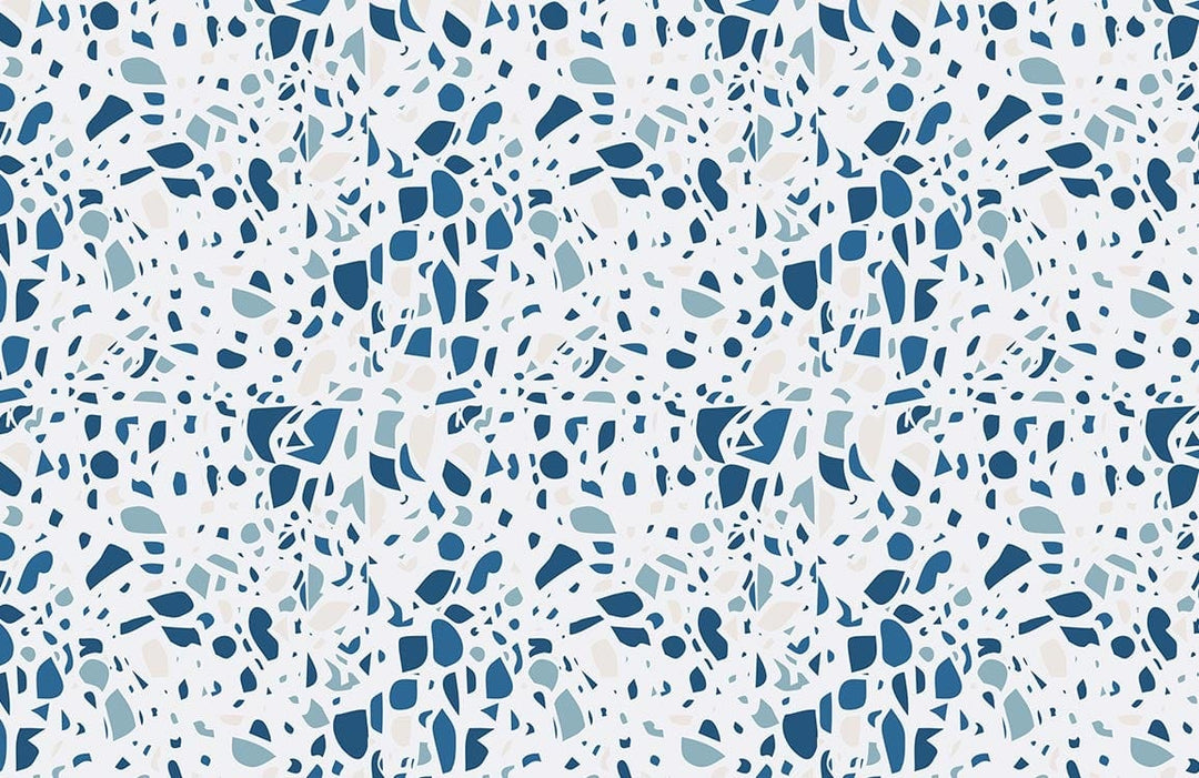 Modern Blue and White Terrazzo Pattern Wallpaper for Stylish Interiors