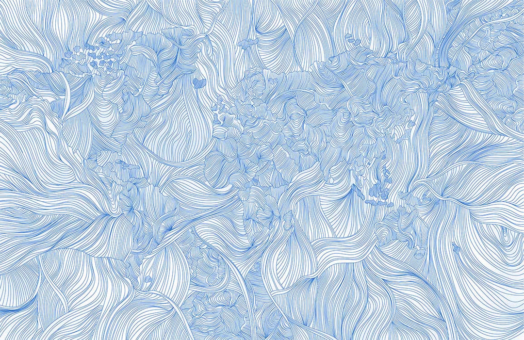 Elegant Blue Floral Line Art Wallpaper: Modern Botanical Design for Interiors