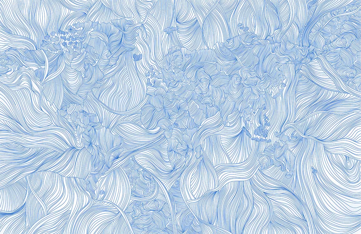 Elegant Blue Floral Line Art Wallpaper: Modern Botanical Design for Interiors