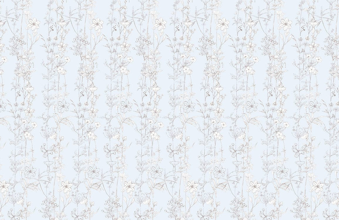 Elegant Light Blue Floral Pattern Wallpaper with Delicate Botanical Design