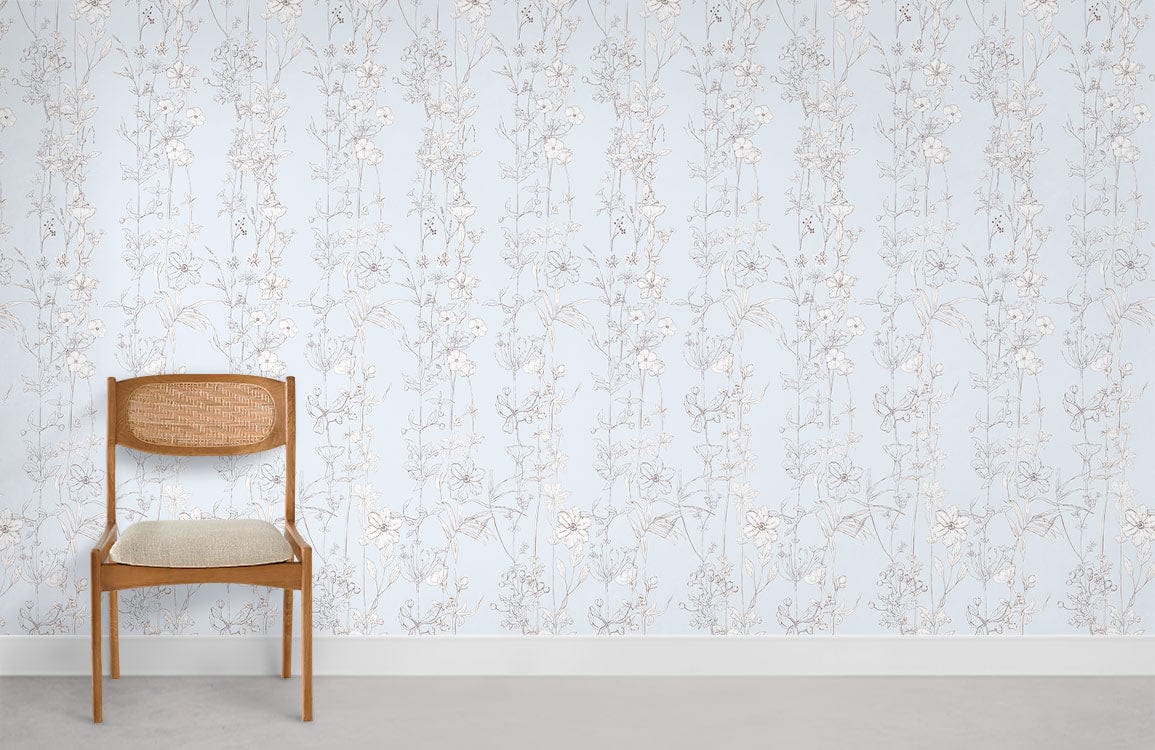 Blue Draw Plant Wallpaper Mural