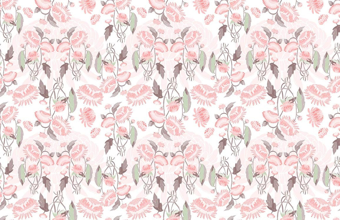 Elegant Vintage Floral Wallpaper in Soft Pink and Green Tones
