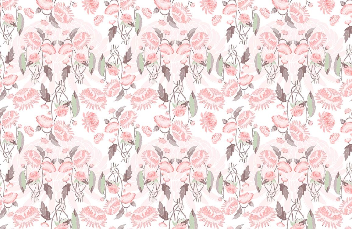 Pink Floral Wallpaper Mural
