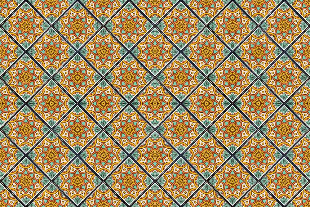 Geometric Moroccan Tile Pattern Wallpaper - Vibrant Orange and Blue Elegance