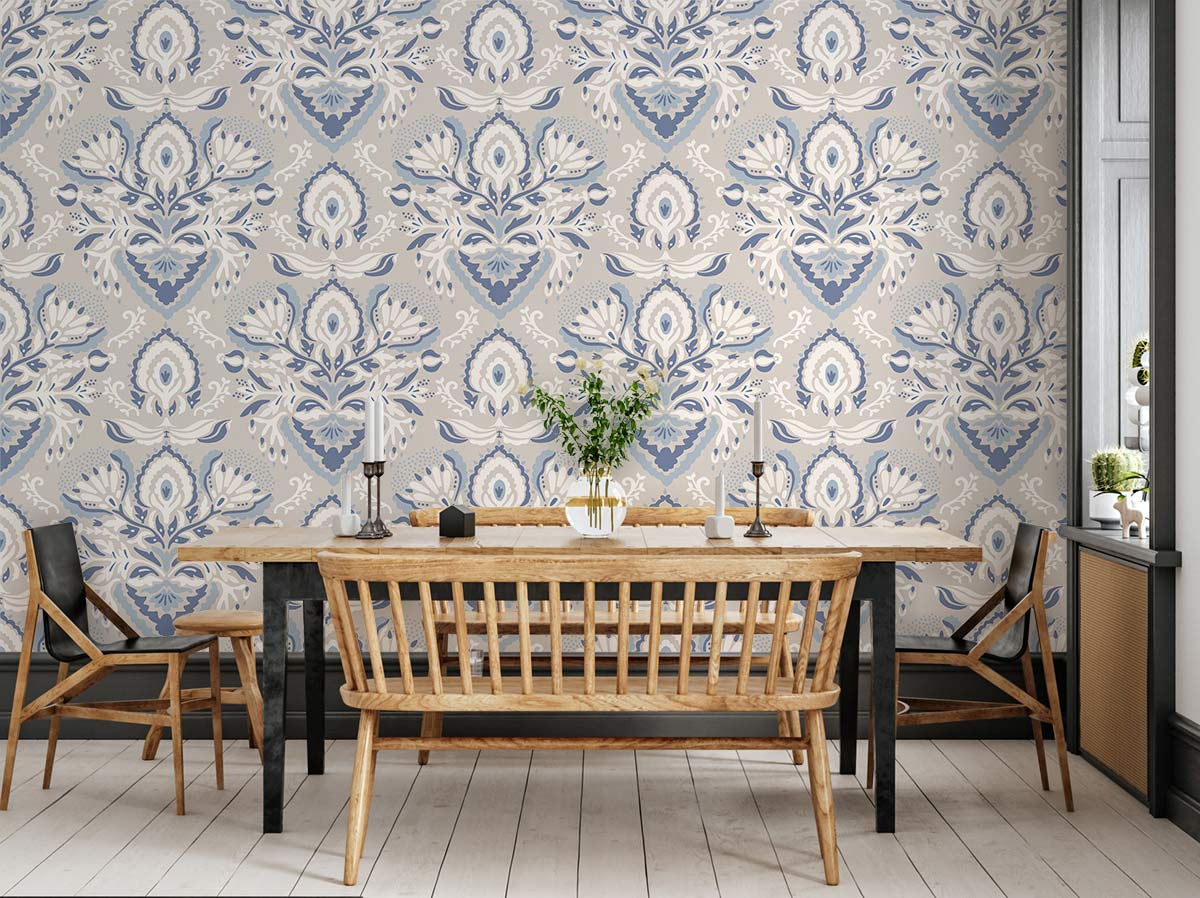Blue Delft Pattern Mural Wallpaper | Flower Wallpaper UK