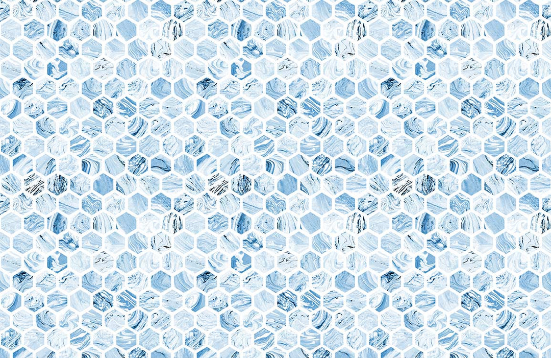 Elegant Blue Hexagonal Patterned Wallpaper - Modern Geometric Interior Design