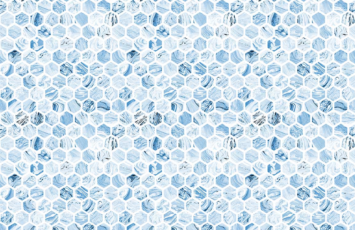 Elegant Blue Hexagonal Patterned Wallpaper - Modern Geometric Interior Design