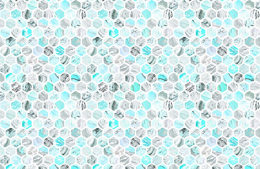 Aqua and Grey Hexagon Geometric Pattern Wallpaper for Modern Interiors