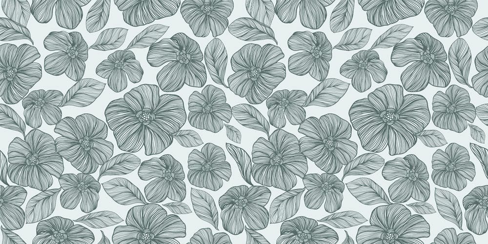 Elegant Sage Green Floral Wallpaper - Timeless Botanical Pattern for Interiors